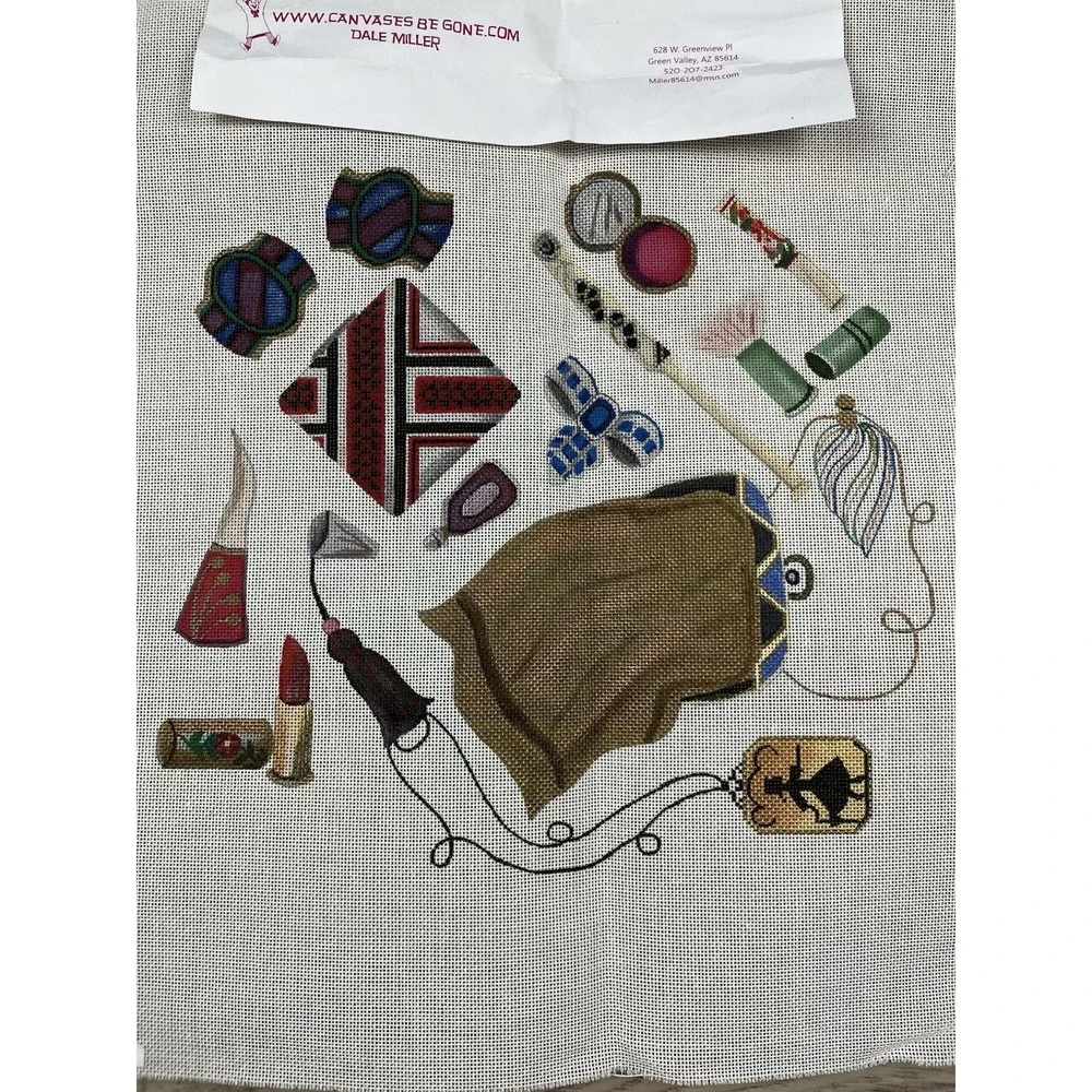 Dale Miller‎ Handpainted HP Needlepoint Canvas - Content Of A Women's Purse
